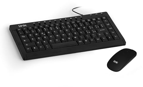 LINKLKTAST04 + LKMOS34 - Mini Tastiera Italiana Multimediale USB + Mouse Wireless Ottico USB Nero Batterie Ricaricabili DPI 1600