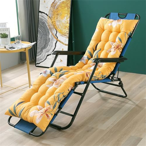Highdi Coussin de Chaise Longue Jardin Exterieur, Coussin Bain de Soleil, Moderne Matelas Transat Pliable épais avec Sangles antidérapantes pour Terrasse Plage (Fleurs Jaunes,53x200cm)