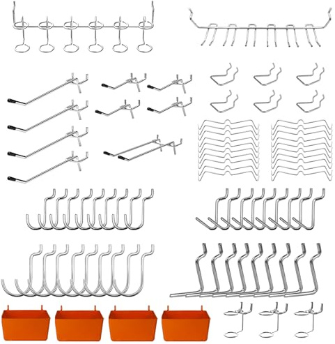 C&T 80-Piece Pegboard Hooks Kit with Storage Bins – 1/8 & 1/4 Inch Wall Mount Organizer for Garage, Workshop & Tool Storage, Durable Hanging System