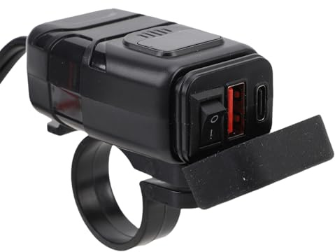 Ejoyous Cargador de Motocicleta con Interruptor de Voltímetro 30W PD y 18W QC3.0 Doble Cargador USB para Motocicleta ATV ATV con Cuchillo de Voltaje LED 2 Métodos de Montaje Conexión SAE (Blue)