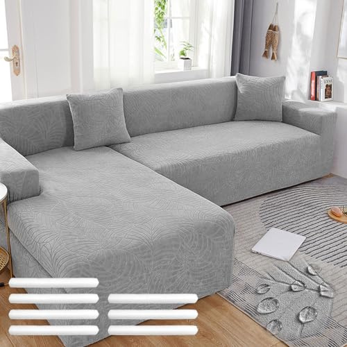 Bocguy Sofa Überzug, Couchbezug L/U Form, Sofaüberzug Ecksofa, Universal Sofa Überwürfe, Stretch Couch Cover mit Schaumstoffstab und 1 Kissenbezug für 1/2/3/4 Sitzer(L-förmiges Ecksofa Erfordert Zwei)