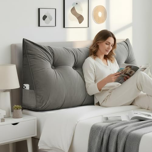 Mingfuxin Headboard Pillow, Wedge Lumbar Pillows Bed Rest Reading Bolster Triangular Headboard Cushion for Sitting in Bed-Backrest Positioning Support Long Pillows for Daybed