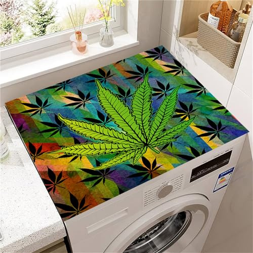 Highdi Housse de Protection pour Machine à Laver Top, 3D Feuilles Colorées Coussin de Machine à Laver Antidérapant, Tapis de Protection pour Dessus Sèche-Linge Séchage Rapide (Multicolore,60x60cm)