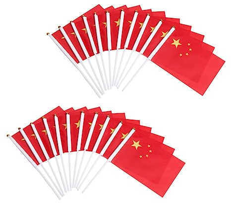 SOIMISS 50 pièces Lot de Drapeaux Chinois à Agiter Main Polyester Petits Drapeaux Nationaux pour Intérieur et Extérieur Décoration Parade et Compétitions Sportives