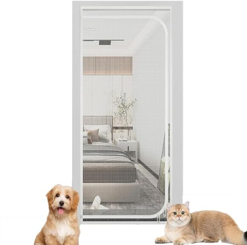 Zanzariera per gatti, Porta for gatti in rete resistente con cerniera, bianca, diverse misure(90x200cm)