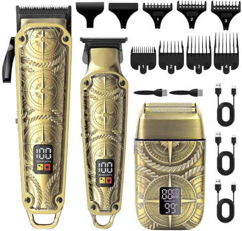 Hatteker Professional Hair Clippers for Men 3 in 1 Hair Trimmer Beard Trimmer Electric Shavers Razor Cordless Beard Trimmer Men's Grooming Set LCD Display for Men