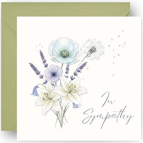 Sympathy Cards – Thinking of You - Condolence Card for Bereavement Funeral or Loss – with Sage Green Envelope - Size: 14cm