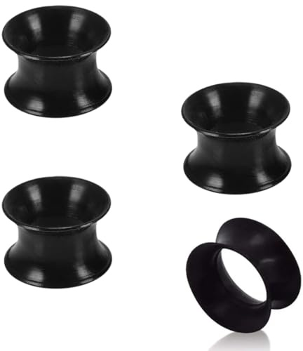 RUKAN 4 Pcs Silikon Ohr Tunnel 10 mm – Schwarz – Weicher Silikon Plug/Tunnel – Komfort, Stabiler Halt, Pflegeleicht – für Geweitete Ohren – Double Flared