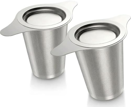 2 Pack Tea Strainer Set, Loose Leaf Infuser with Lid and Side Handles | Stainless Steel Mesh Filter for Mugs, Cups and Teapots, Large Basket Design for Steeping Tea Leaves and Herbal Drinks