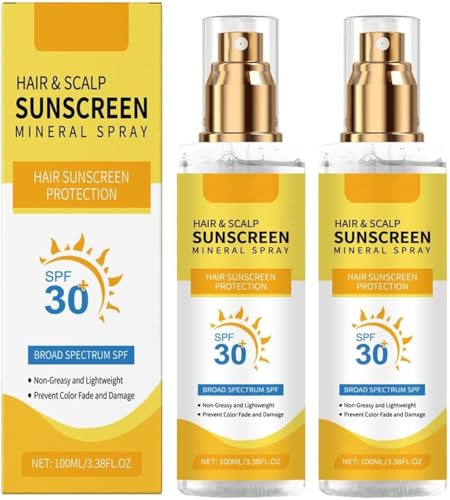 Scalp Sunscreen SPF 30, Scalp & Hair Sun Protection Spray, Scalps SPF, Moisturizing Hairs Mist, Non Greasy, No White Cast Formula, Prevent Hair Color Fade & Dryness, UVA/UVB Protection, 100ml (2PC)