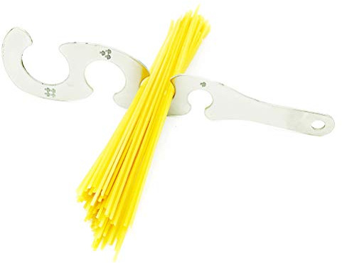 SIXRUN S-formad Spaghettimätare 4 Hål i Rostfritt Stål Pasta Sizer Linjal Köksprylar med Vägghängande Krok för Exakta Pastaportioner (Silver)