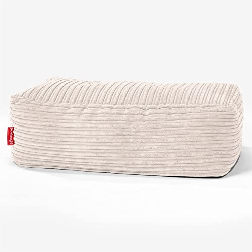 Lounge Pug Pouf Poggiapiedi a Sacco Grande, Velluto a Coste Avorio, Pouf Ottomana Poggiapiedi