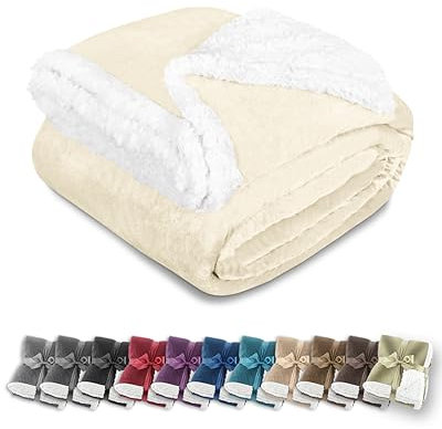 Gräfenstayn® Dicke Kuscheldecke flauschig & super weich - warme Sherpa-Fleecedecke in Lammfell-Optik als Wohndecke, Tagesdecke & Sofadecke - Überwurf Decke Sofa & Couch (Creme 200x150)