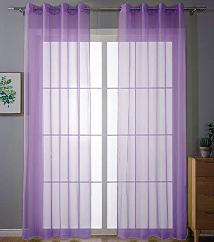 Gardinenbox 203322 - Set di 2 tende trasparenti per soggiorno e soggiorno, in voile, con occhielli, chiusura a nastro, 245 x 140 cm (altezza x larghezza), colore: viola, 203322
