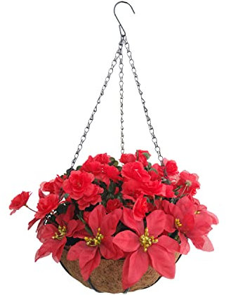 Haus Und Hof Hübsche Weihnachtsdekoration Seide Künstliche Rote Azaleen Und Künstliche Rote Weihnachtsblume Weihnachtsstern DIY Kette Hängekorb (Big Basket)