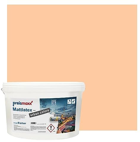 Preismaxx Mattlatex Farbe für Innen urban colors, bunte Wandfarbe Latexfarbe matt, orange, pastellorange, pastel orange 5L