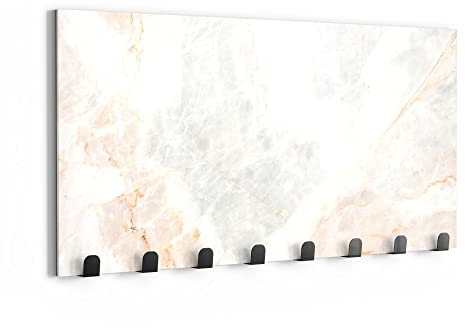DEQORI Wandgarderobe Glas & Metall | Motiv Marmorsteinstruktur | 60x30 cm | Design Haken-Leiste modern | Garderoben-Paneel für Flur, Wohnzimmer & Schlafzimmer | magnetisch & beschreibbar