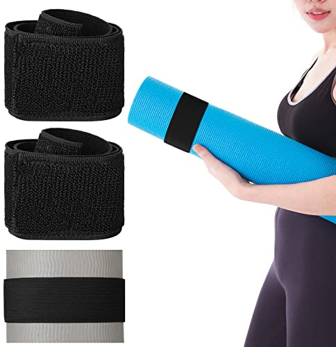 Honoson 4 Pcs Nylon Yoga Mat Strap Stretchable Holder Straps Heavy Duty Bungee Straps Band Adjustable Carrying Strap for Exercise Workout Pilates Yoga Mat Storage Gym, Black