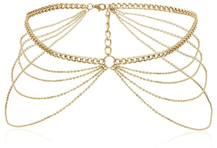 Daesar Bauchkette Damen Sexy, Körperkette Vergoldet Multilayer Panzerkette Taillenketten für Frauen Gold