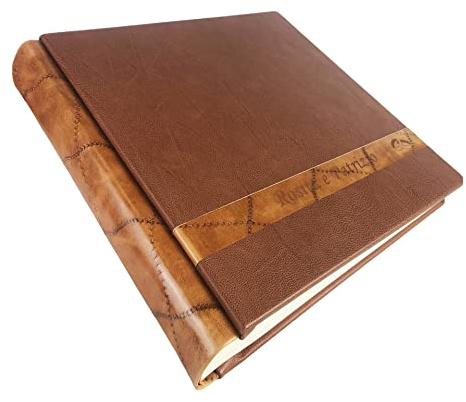 Álbum de fotos artesanal - Marte - de piel sintética, con inserción de cuero auténtico, personalizable con grabado. Ideal para cualquier evento (marrón claro/cuero rubio)