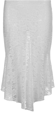 Generic Falda Irregular de Encaje Jacquard, Estilo Dulce y gentil, faldita Blanca versátil de Cintura Alta, Falda de Corte A de Largo Medio Que Cubre la Cadera-Blanco-S