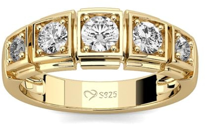 Jeulia 925 Sterling Silber Ring Damen Gelbes Gold Verlobungsring Ewigkeitsringe Eheringe Zirkonia Kristall Damenring zum Jubiläum, Weihnachten, Valentinstag