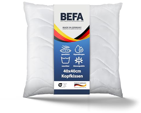 BEFA CARE Tillverkad i Tyskland huvudkudde 40 x 40 cm, vit mikrofiberkudde med aloe vera. Lämplig för allergiker (nomite), Öko-Tex 100 klass 1-certifierad