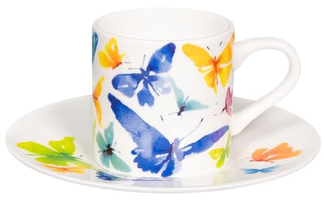 tea4chill Könitz Espresso Tasse Victoria Lowe - Butterfly. Kaffeetasse 65ml aus Fine Bone China Porzellan. Espressotasse modern, bunt