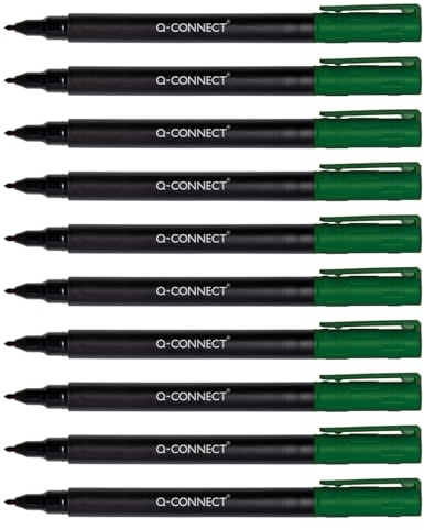 Q-Connect Pennarello per CD DVD BD spessore: 0,6 mm/verde/10 pezzi, confezione da 10 pezzi, impermeabile, per scrivere su vetro, plastica, metallo, porcellana, pellicola/a base di alcool/atossico