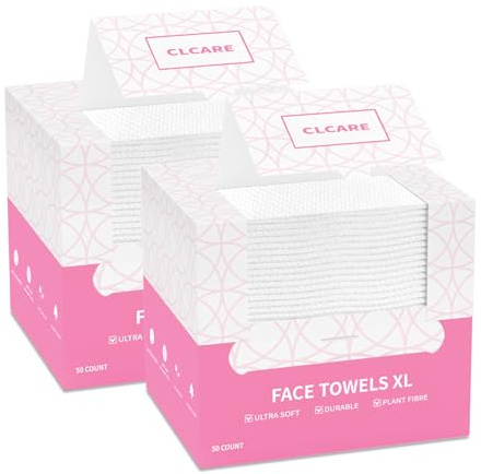 Disposable Face Towel XL 100 Count, 25x30cm Face Towelettes, Cloth Tissue, Facial Towel Compatible with Clean Skin, Makeup Remover Cloth and Facial Wash Dry Wipes (PL Pattern)