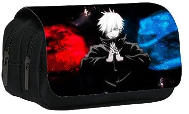 TQVLNMCR Anime Jujutsu Kaise Figur Sukuna Federmäppchen for Teenager, Studenten, Anime Figur Satoru Go Jo Penbox, doppelschichtig Bedruckte Stifttasche, großes Fassungsvermögen for die Schule(B)