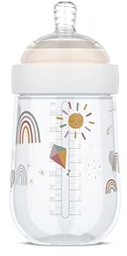 Mepal - Babyflasche Mio - Transparente Kappe zur Aufbewahrung - Anti-Kolik Babyflaschen - Spiralförmiges Design verhindert Verstopfungen - Medizinisches Silikon - 240 ml - Sunshine & Rainbow