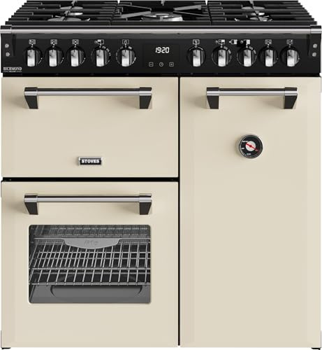 Stoves Richmond Deluxe 90cm wide Dual Fuel Range Cooker with Gas Hob - Cream - A/A/A Rated