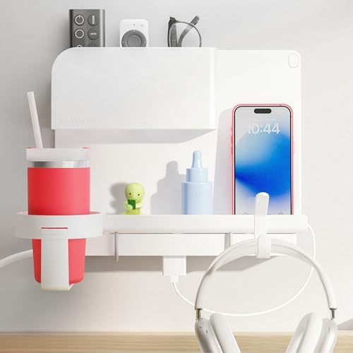 WallShelfie Bedside Shelf for Bunk Bed & Top Bunk, College Dorm Room Essentials, Loft Nightstand, Floating Bed Side Table Tray Storage, Dorm Room Decor By Smallish - White
