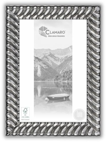 CLAMARO TURIN bildram antik 35 x 45 massivt trä | silver | 78 mm bred shabby chic vintage barocklist | träram inkl. akrylglas, bakvägg, metallhängare