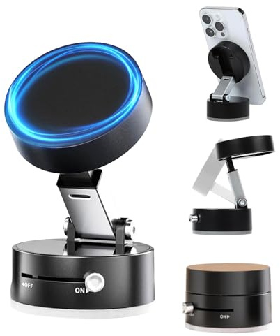 New&Teck Support Téléphone à Ventouse,[10 Aiments] [Pliable] Support sous Vide pour Magsafe Voiture, Compatible avec Tous Les Smartphone sur Surface Lisse (Noir, A2)