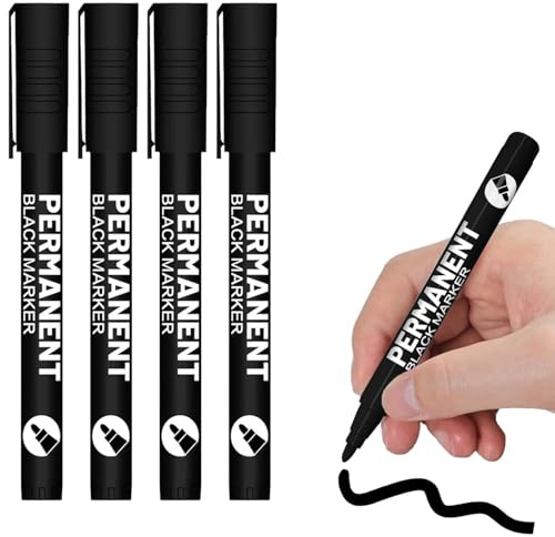 Canollo 4 Stück Textilstifte Waschmaschinenfest, Textilfarbe Schwarz Marker, Textilmarker, Acrylstift mit Rundspitze, Vielseitiger Marker Schwarz für Nahezu Alle Untergründe (Strichstärke 1 mm)