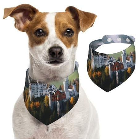 Sommerhalstücher für Hunde, Deutschland, Schloss Neuschwanstein, Hundehalstücher, waschbar, verstellbar, Dreieckstuch Lätzchen für mittelgroße und große Hunde, Welpen und Katzen, Größe M