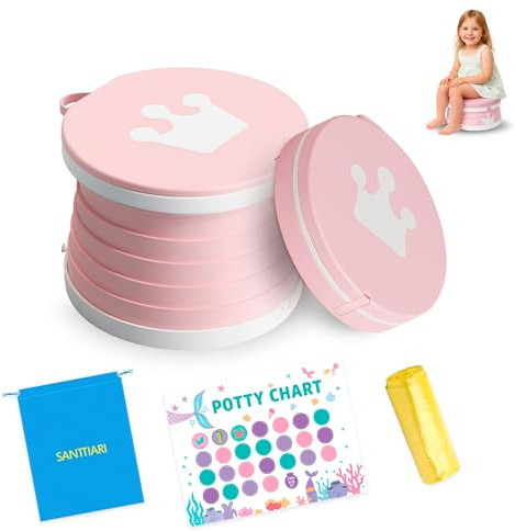 SANTTIARI Pack Orinal Portátil Niños Plegable + 15 Bolsas Desechables + Bolsa Transporte + Calendario con Pegatinas | WC Portátil Niños Altura Regulable | ABS Resistente | Ideal Viajes y Exterior