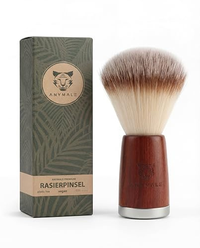 ANYMALE® Rasierpinsel für Herren aus Sandelholz mit weichen Borsten & Holzgriff - Rasierbürste aus Dachshaar Imitat für ergiebigen Schaum - Rasier Pinsel & Bürste aus Kunsthaar - Shaving Bread Brush