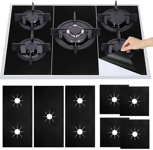 Gas Hob Protectors, 7 PCS Heat Resistant Liner Cover Liner Cover Cleaners Non-Stick Stove Covers Easy to Clean High Temperature Resistant for Gas Cooker