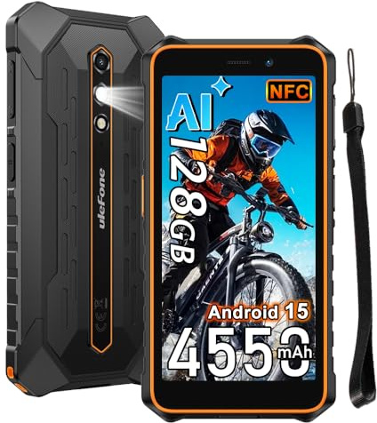 RugKing 2 Pro Móvil Irrompible Android 15, 4G Móvil Indestructible con IA, 8GB+128GB/2TB, 5.45 HD+, 13MP+5MP, 4550mAh, Smartphone Impermeable IP68, 4G Doble SIM/5G WiFi/NFC/OTG/GPS/FM,Naranja