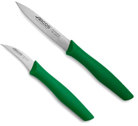 Arcos Set 2 Cuchillos Peladores. 2 Cuchillos Peladores Acero Inoxidable y Mango Ergonómico Polipropileno para Cortar Frutas, Verduras y Tubérculos. Serie Nova. Color Verde.