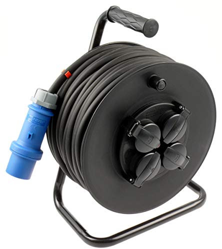 Profi Camping Kabeltrommel CEE Stecker Außen H07RN-F Gummileitung 3g2,5 25m schwarz