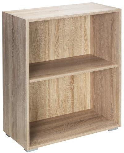 Casaria® Bücherregal 77x60x28cm Eiche Holz 2 Fächer Boden Höhenverstellbar Kippschutz Bücher Büro Wohnzimmer Standregal Regal