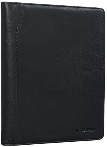 STILORD 'Arvid' Leder Konferenzmappe Vintage Dokumentenmappe A4 mit Ringmechanik 13,3 Zoll Schreibmappe Aktenmappe Ringbuch, Farbe:schwarz