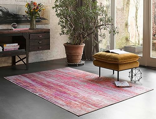 Wecon Home Sunset in Faro Kurzflorteppich, 80 x 150 cm, pink | Teppich Vintage Rot Pink Beige Kurzflor für Wohnzimmer Schlafzimmer Flur Silhouette