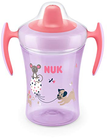 NUK, Kunststoff, Trainer Cup Trinklernbecher, weiche Trinktülle, auslaufsicher, 6+ Monate, BPA-frei, 230ml, Hund und Maus, violett