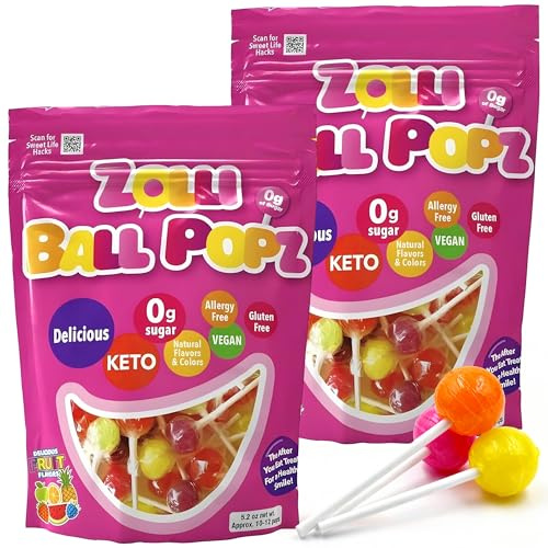 Zollipops Clean Teeth Ball Popz, sans sucre, saveurs de fruits assorties | Zéro sucre, gâteries approuvées par les dentistes pour enfants aident à prévenir les caries avec xylitol
