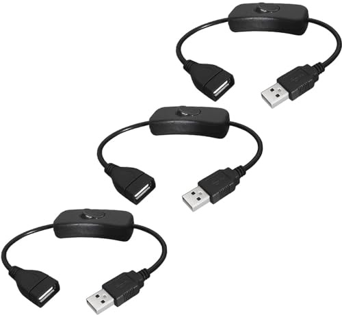 Greluma 3 STK USB-Kabel von Stecker zu Buchse mit EIN/Aus-Schalter, USB-Verlängerungs-Inline-Wippschalter für Fahrrekorder, LED-Schreibtischlampe, USB-Lüfter, LED-Streifen